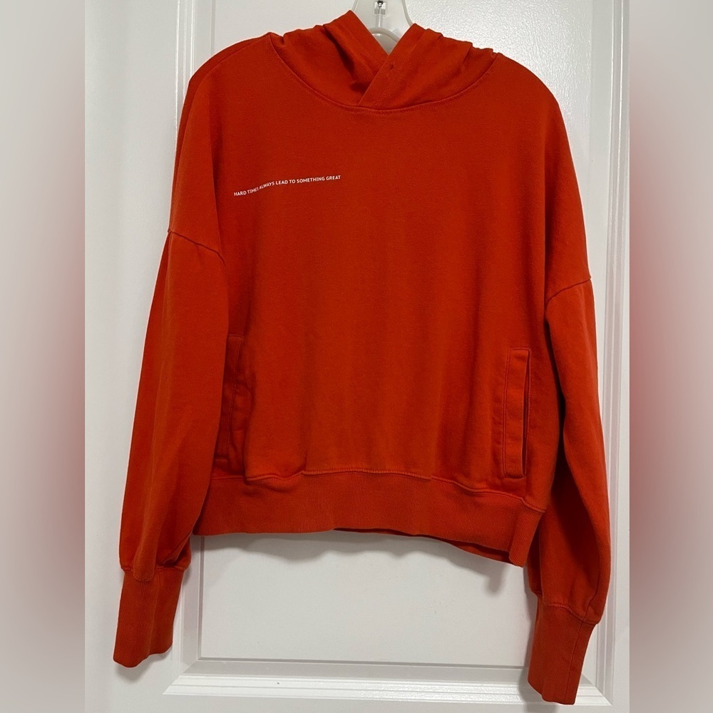 AS EC Collective Burnt Orange Hoodie L Cropped Sweatshirt Quote - Picture 3 of 8